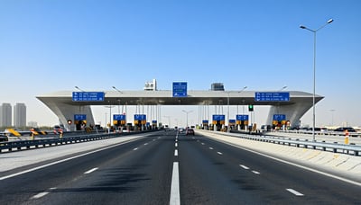 Modern toll gate on a Dubai highway with clear sky