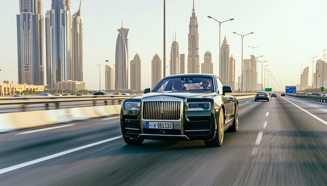 Luxury car navigating Dubai toll roads smoothly