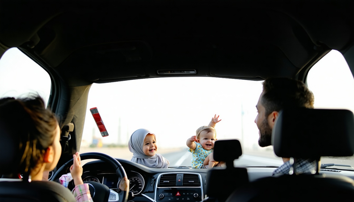 Family enjoying a road trip in Dubai